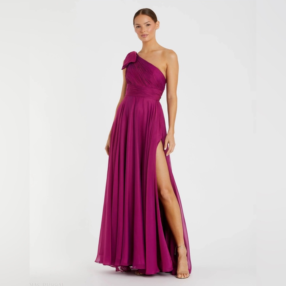 Mac Duggal #67476 One-Shoulder Raspberry Iridescent Gown, Size 10